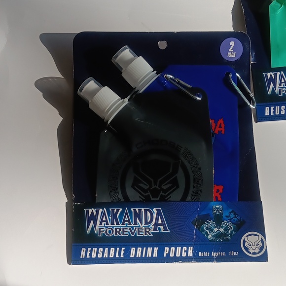 Wakanda Forever & Black Panther Reusable Drink Pouches Each Holds 10oz - NWT - Picture 2 of 8